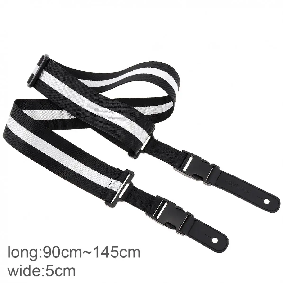 Universal Nylon Guitar Strap with Double Buckle Genuine Leather Head for Acoustic Electric Bass Guitar