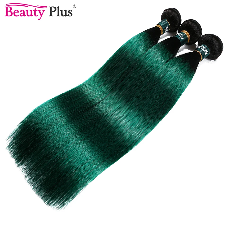 Mèches Brésiliennes Naturelles Remy avec Closure 4x4, Cheveux Lisses, Ombré, Vert Sarcelle, 3 Lots