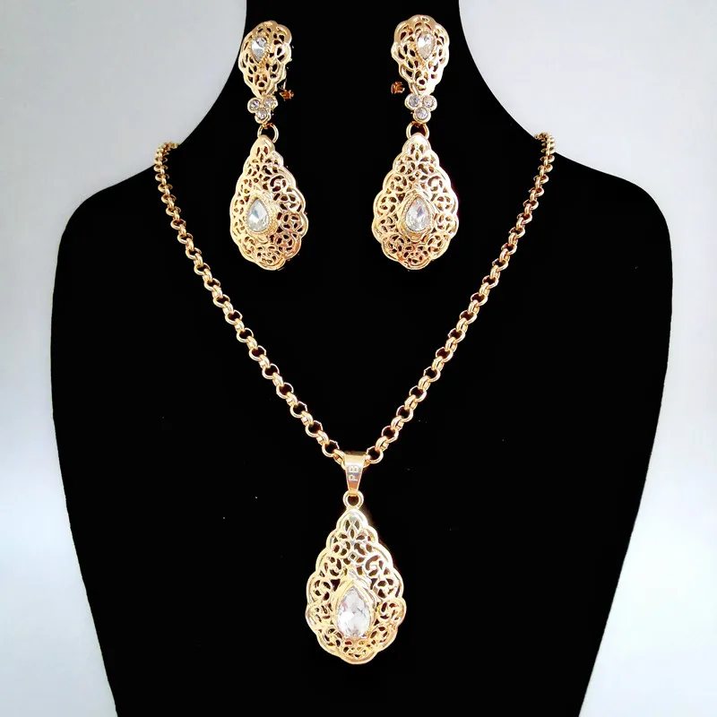 

French jewelry water drop crystal necklace earrings Birthday party jewelry Arab banquet luxury gold color wedding jewelry