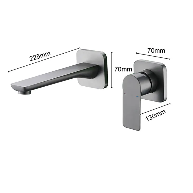 Imagem -04 - Torneira de Parede Cinza Fosco com Misturador Prateado para Banheiro para Parede Quente e Fria