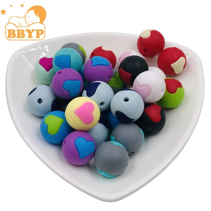 

10Pcs Silicone Teether Beads Love Shape Heart-shaped Teether DIY Handmade No FPA Edible Silicone Baby Oral Care