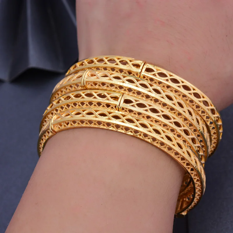 Wando 4pc Dubai India Africa Gold Color Bangles For Women Gold lattice Bangles&Bracelet  Girls Women Hand Jewelry Arab Gift