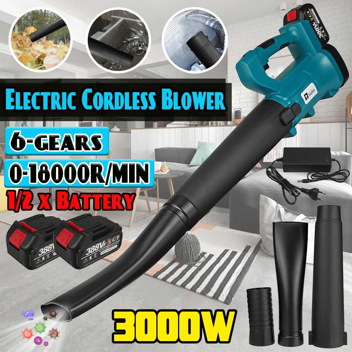 

3000W Electric Leaf Blower Brushless Snow Blower Sweeper Cordless Air Blower Home Garden Cleaning Dust Collector Power Tool