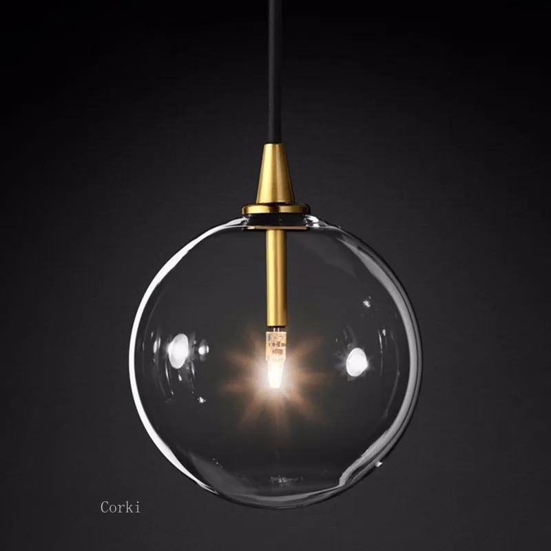 Modern Bubble Clear Glass Ball Pendant Lights Vintage Loft Kitchen Hanging Lamp Living Room Bedside Simple Retro Suspension Lamp