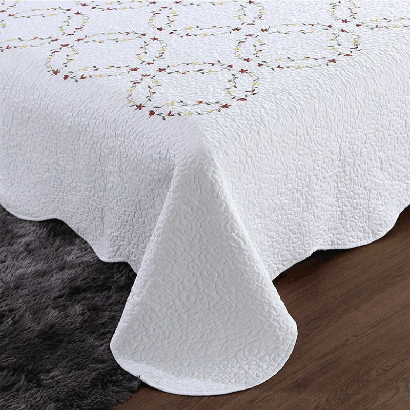 CHAUSUB Cotton Bedspread Quilt Set 3PCS Quilted Blanket for Bed Corolla Embroidered Comforter King Size Summer Quilted Coverlet