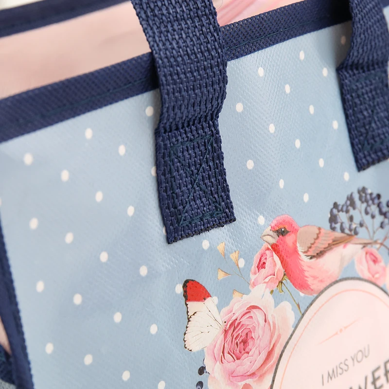 Wasserdichte wieder verwendbare Cartoons Einkaufstasche Frauen umwelt freundliche Blumen Shopper Handtasche Mittagessen Tasche Schulter tasche – Detail 7