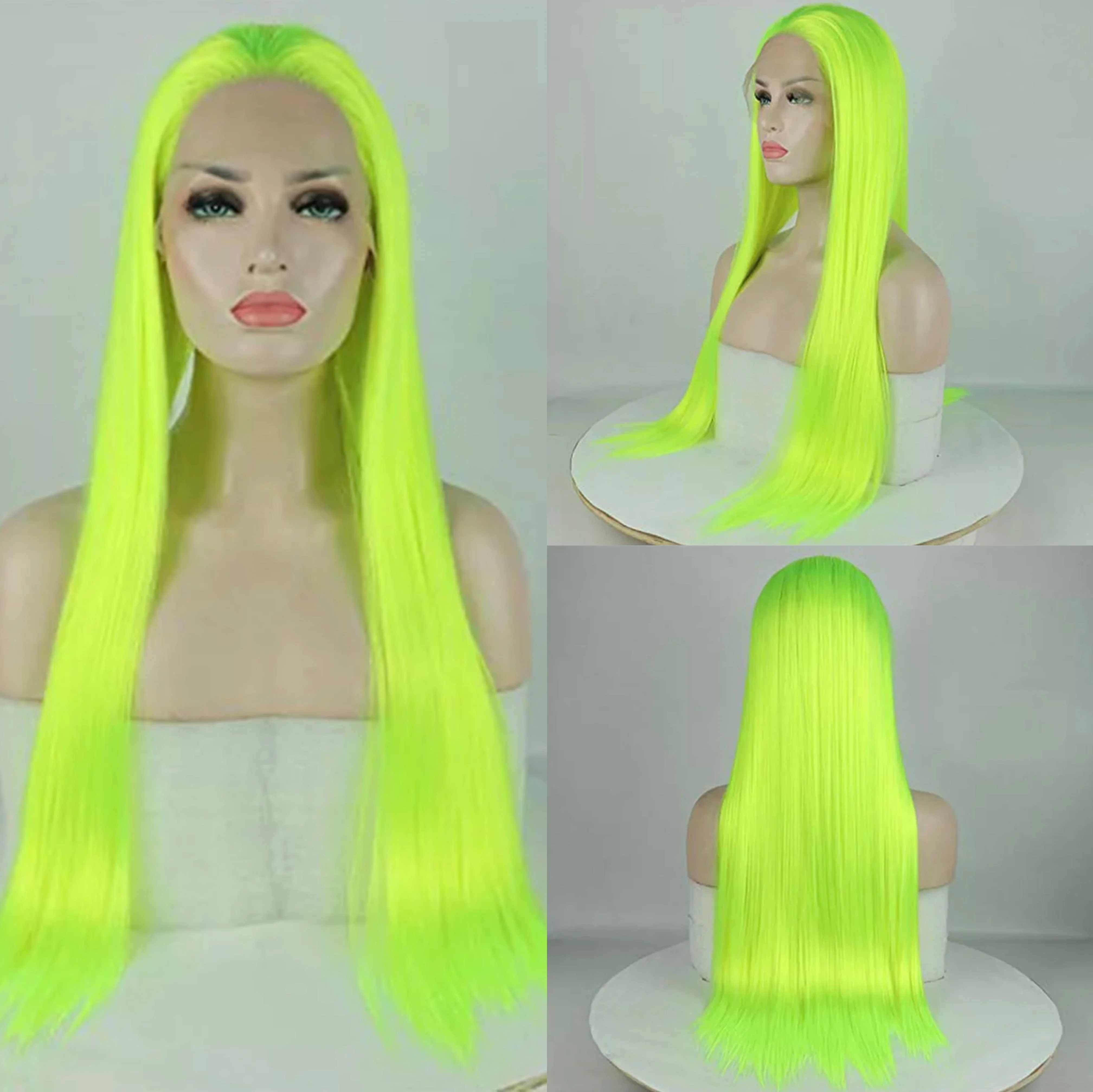 

Svipwig Long Straight Synthetic Lace Front Wig For Women Smooth Wig Fluorescent Green Synthetic Lace Wigs High Density Daily wig