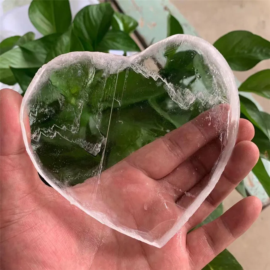 Natural White Clear Selenite Rought Gypsum Stone Heart Reiki Healing Home Decor