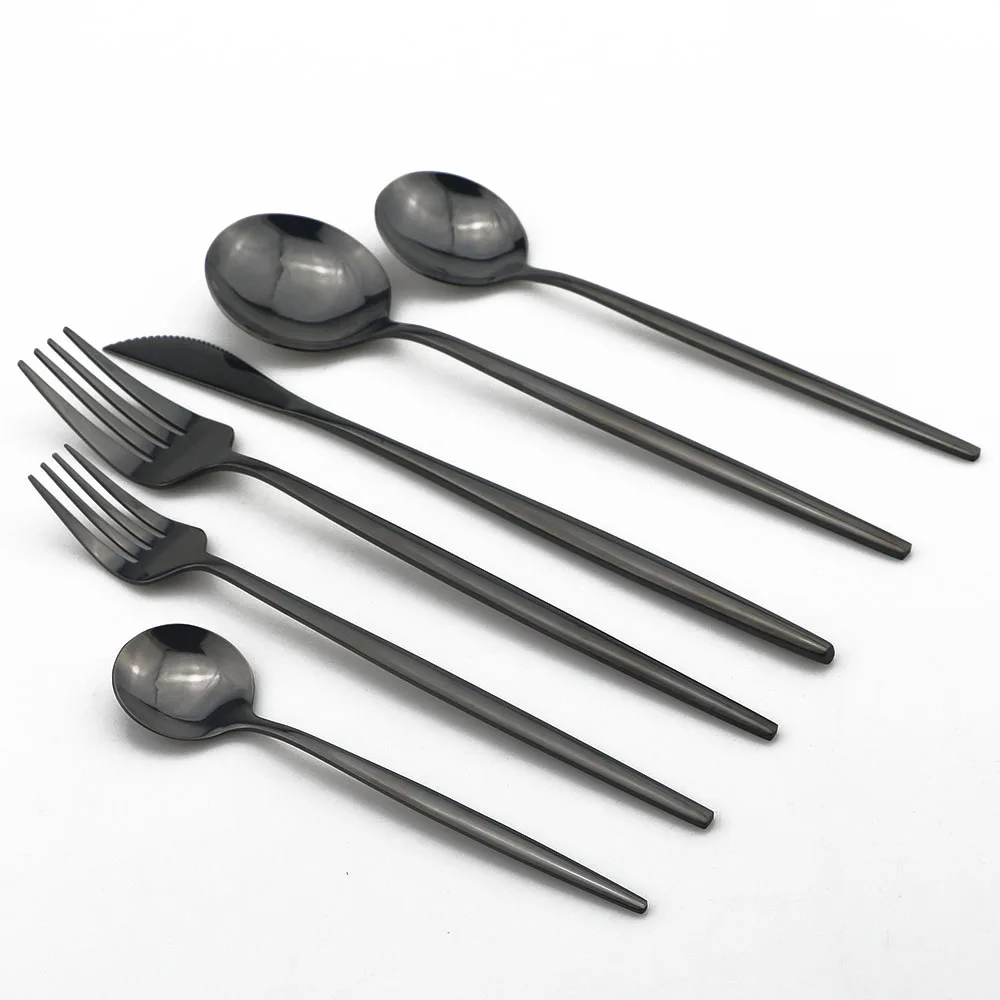 Black Cutlery Mirror Knife Fork Spoon Kitchen Dinnerware Stainless Steel Tableware 1Pcs Silverware For party And Hotel