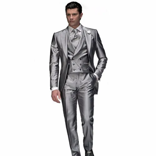 Imagen 2 del producto Traje clásico de noche para hombre, esmoquin de novio, Terno Noivo, ajustado, color plateado