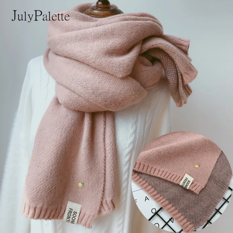 2022 Women Solid Cashmere Scarves Lady Winter Thicken Warm Soft Pashmina Shawls Wraps Pink Black Female Knitted Wool Long Scarf