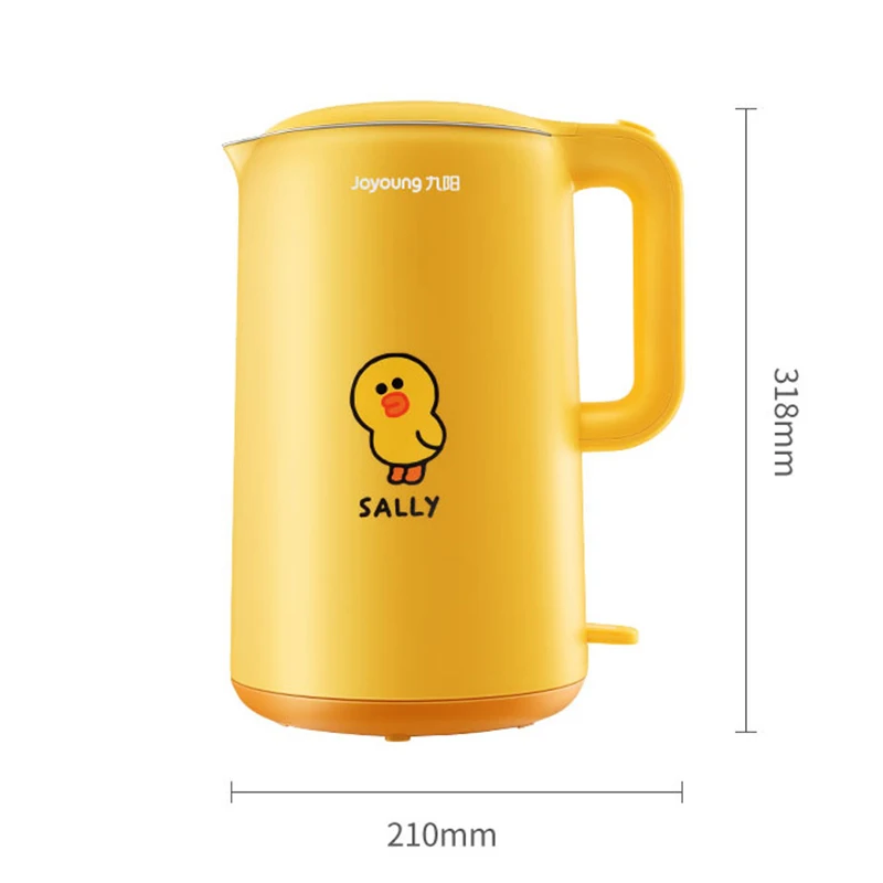 Joy 1.7L oung electric kettle 304 stainless steel double layer anti-scalding boiling water pot 1800W cartoon friend line sally