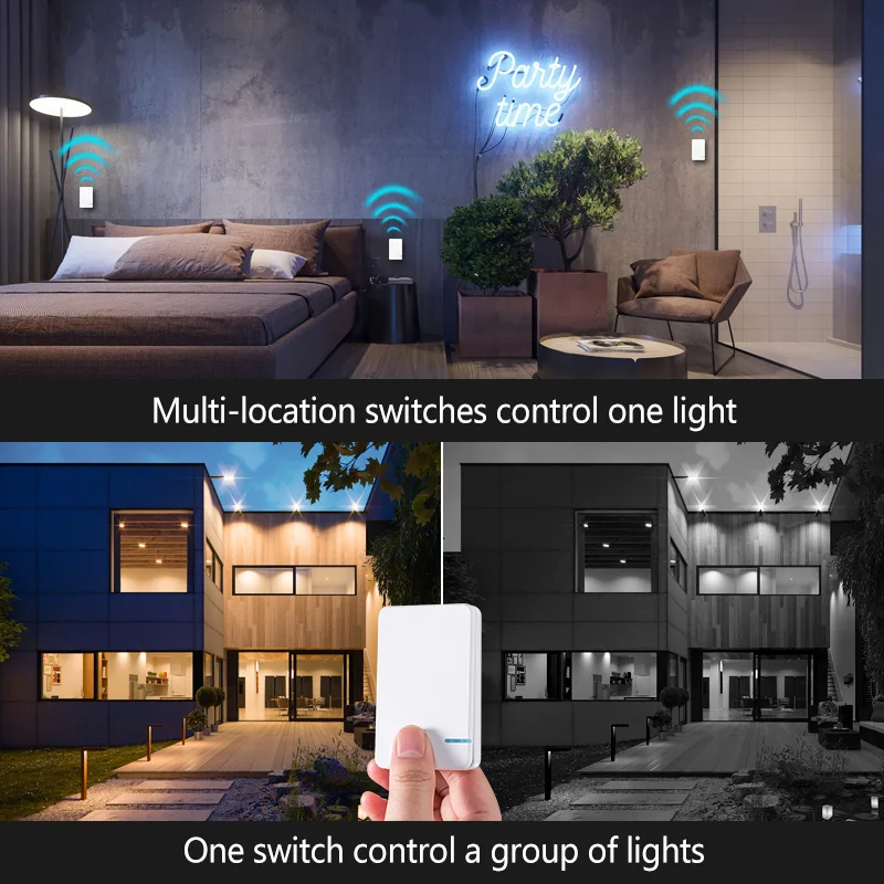 Wireless Light Switch Waterproof Remote Control Switches No Wire Needed Wall Push Button Lighting Lamps Fans ON/OFF Switch