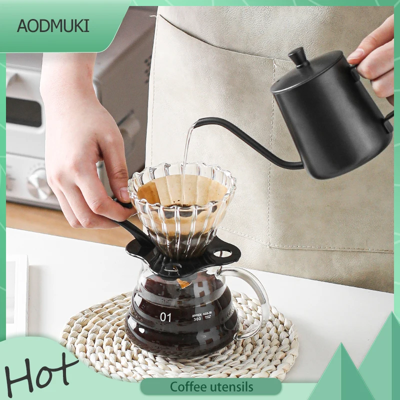 

Large Capacity Hand Coffee Pot Set Long Mouth Fine Mouth Brewing Pot Glass Coffeeware Portable Coffee Filter Cup with Handle