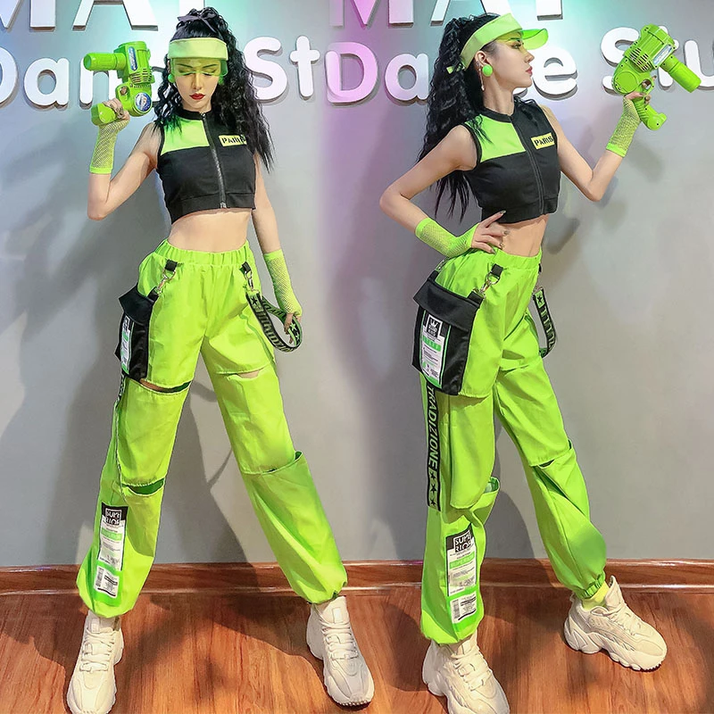 2023 Jazz Dance Costumes Korean Dance Girl Group Performance Clothing Hollow Wide-Leg Jeans Hip Hop Suit Rave Outfit SL5009