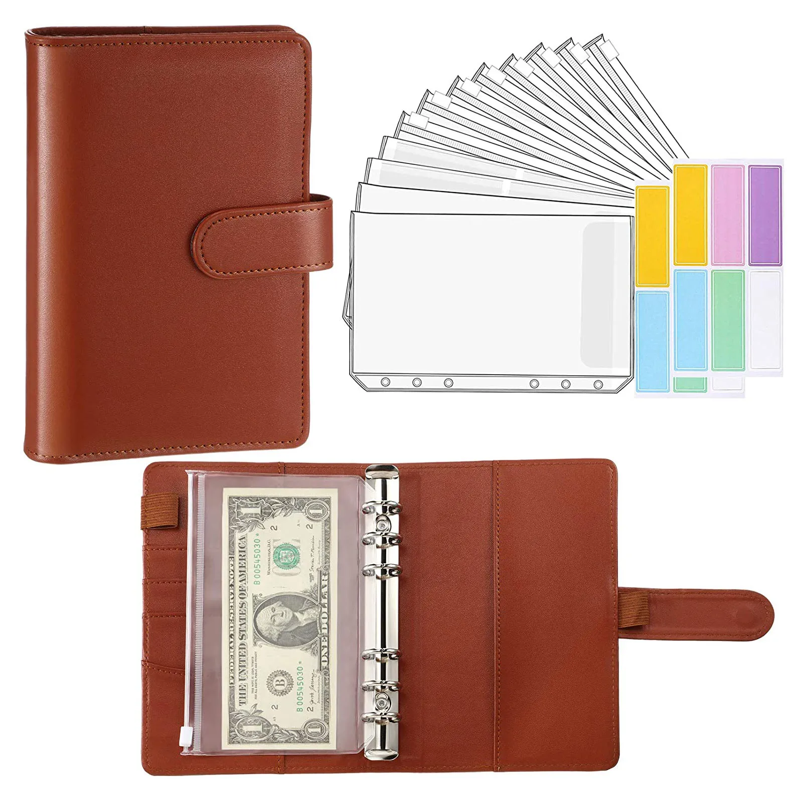 A5 A6 PU Leather Binder Budget Planner Cash Envelope Wallet System With Budget Envelopes Binder Pockets For Budgeting