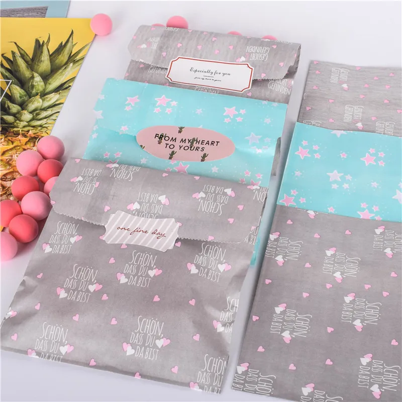 Party Decoration Candy Cookie Paper Bag Supplies Gift packaging Favors Wholesale Price Shop Wrapping Printed Bule Grey Star