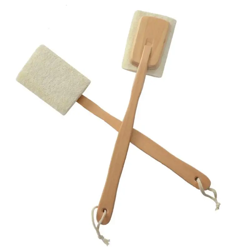 Natural Loofah Brush Exfoliating Dead Skin Body Scrubber Loofah Brush with Long Detachable Wooden Handle Back Brush LX8502