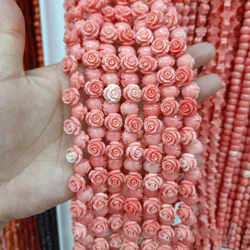 20pcs 12mm Pink Rose Flower Coral Beads DIY Loose Spacer Artificial Corals Bead For Jewelry Making Bracelet Necklace