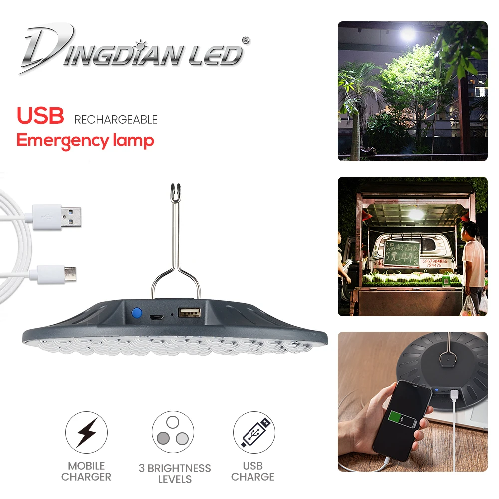 USB Rechargeable UFO LED Emergency Light Industrial Lighting Lamp Indoor/Outdoor Camping Night Market High Bay Fixture Powerbank