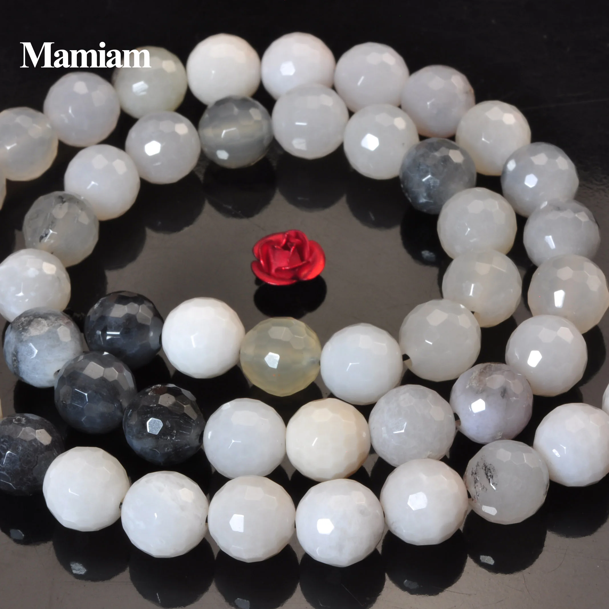 

Mamiam Natural Black White Agate Faceted Round Beads 8mm Smooth Loose Stone Diy Bracelet Necklace Jewelry Making Gemstone Design