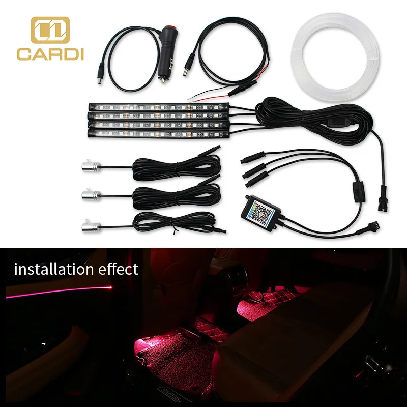 

HOLYWOOT Car Neon Ambient Strip Lights Flexible Fiber Optic Foot Light Music Control Multiple Modes Atmosphere Lamp Wireless