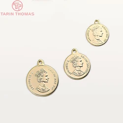 (835)6PCS 13*15MM 15*18MM 18*21MM 24K Gold Color Brass Queen of England Coin Charms Pendants Diy Jewelry Findings Accessories