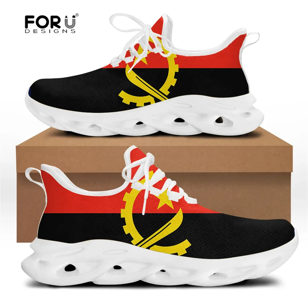 FORUDESIGNS Men\'s Sneakers Fashion Flag Of Angola Pattern Lace Up Casual Summer Breathable Light Men Shoes Comfort Outdoor Shoes