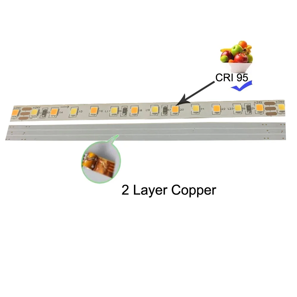 3 años de garantía CRI 95 CCT 24V luces de tira LED para dormitorio No impermeable 120LED/m longitud 5m ancho 8mm unidad de corte 10cm