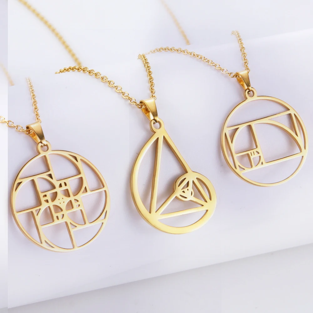 LIKGREAT Fibonacci Spiral Golden Ratio Pendant Necklace Metatron's Cube Necklaces for Women Men Triangle Stainless Steel Jewelry