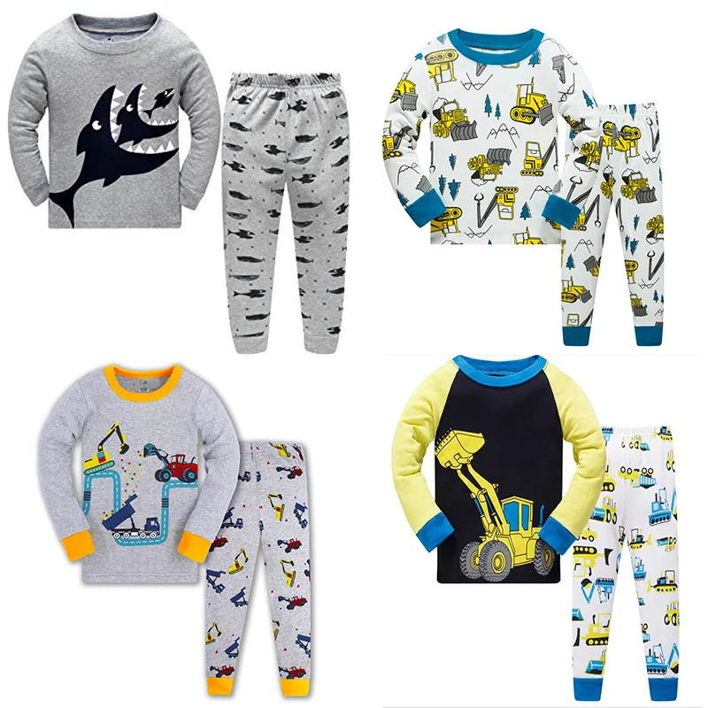 Jumping Meters New Long Sleeve Autumn Winter Boys Pyjamas Sets Top + Pant  Excavator Print Fashion Baby Clothes Sleepwear Home