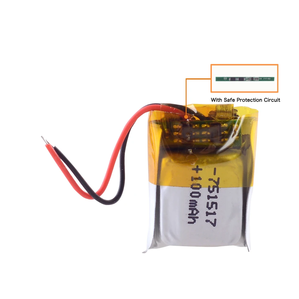 Imagem -03 - Recarregável Bateria de Polímero de Lítio para Cx10 Cx10 Cx-12 Jj810 820 828 V646 10 Peças Lote 751517 3.7v 100mah