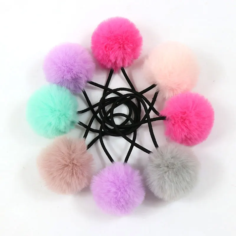 2Pcs  Imitation Rabbit Fur Plush Elastic Hair Rope Lovely Hair Rings Ponytail Holder Handmade Hair Tie Hair Accessories for Girl