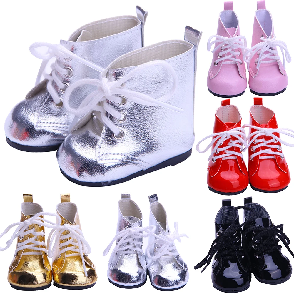 Silver Long Tube Boots Bright For American 18 Inch Girl Toys 43 Cm Born Baby Doll Shoes Items Clothes Accessories,Generation