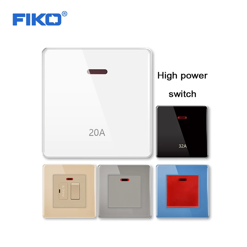 FIKO 86 tempered glass 20A / 32A / 45A high power switch, air conditioner refrigerator water heater bent frame current switch