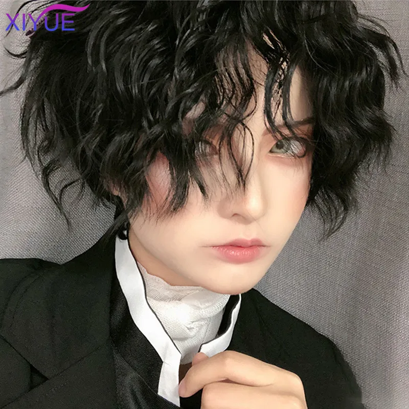 XIYUE Ashion męska peruka krótka jasnożółty blond peruki syntetyczne z grzywką dla mężczyzn kobiety chłopiec przebranie na karnawał Anime Halloween