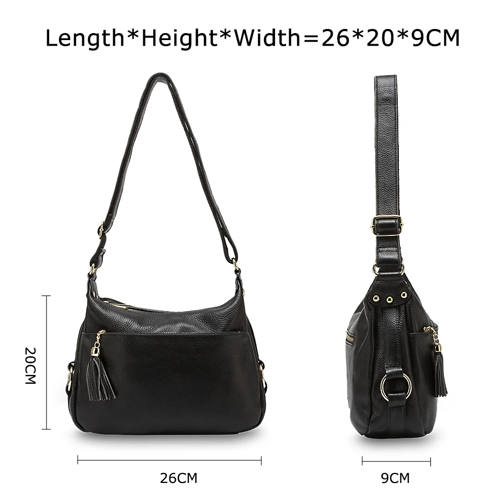 Zency 100% Genuine Leather Fashion Women Shoulder Bag With Tassel High Quality Hobos Elegant Lady Crossbody Bags Black Grey