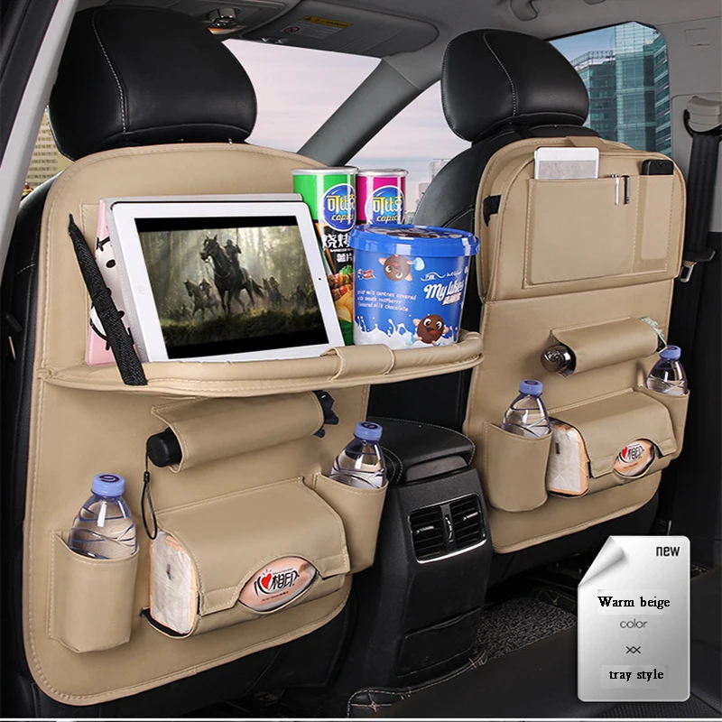 

Car Mounted Foldable For Car Back Seat Leather Multi-functional Storage Cup Holder LaptopTablet Phone Holder Interior Accessory