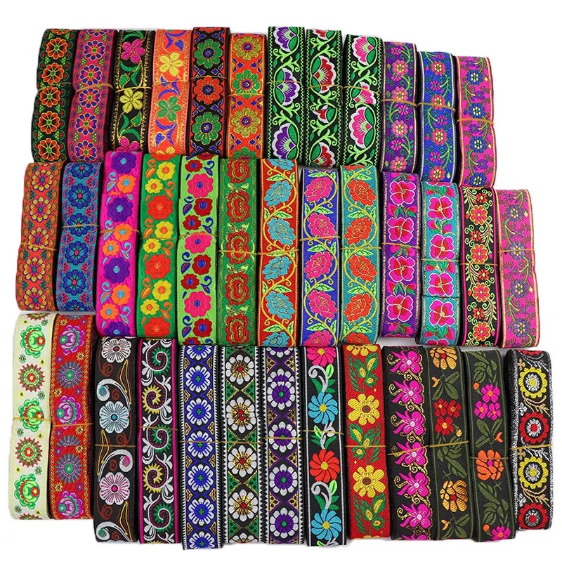 7 Yards 3.3cm Flowers Pattern Embroidered Jacquard Ribbons Woven Lace Trim For Garment Bag Curtain Sewing African Lace Fabric