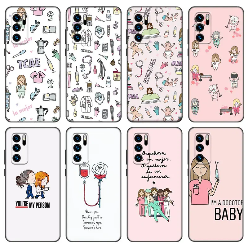 Cartoon Medicine Doctor Nurse Case For Huawei P50 P40 P30 P20 Pro P10 P9 P8 Lite 2017 P Smart Z S 2021 2020 Pro 2019 2018 Cover