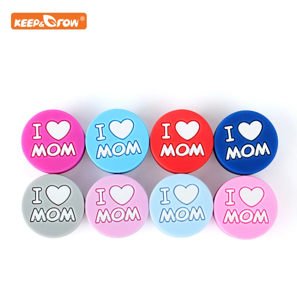 10Pcs I love mom Silicone Beads Baby Products Teething Chew Toys For DIY Jewelry Making BPA Free Mordedor Silicone Beads Pearl