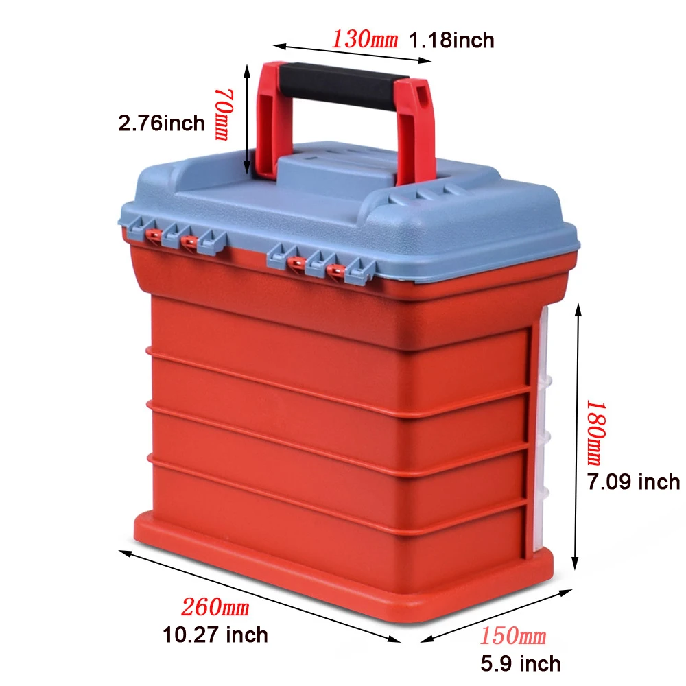 NEWACALOXOutdoor Toolbox 4 Layer Fishing Tackle Portable Tool Case Screw Hardware Plastic Storage Box with Locking Handle