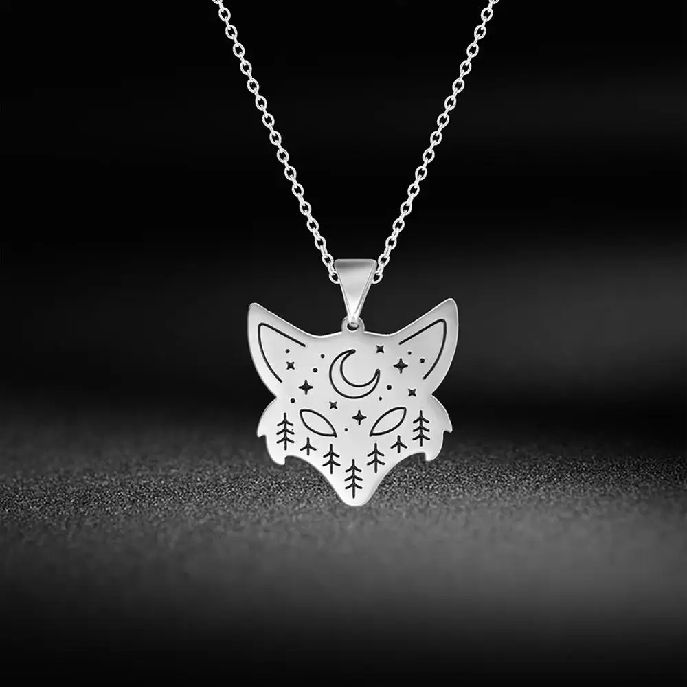 My Shape Fox Necklaces for Women Men Punk Animal Pendant Choker Chain Steel Color Gold Color Stainless Steel Jewelry Gifts Kids