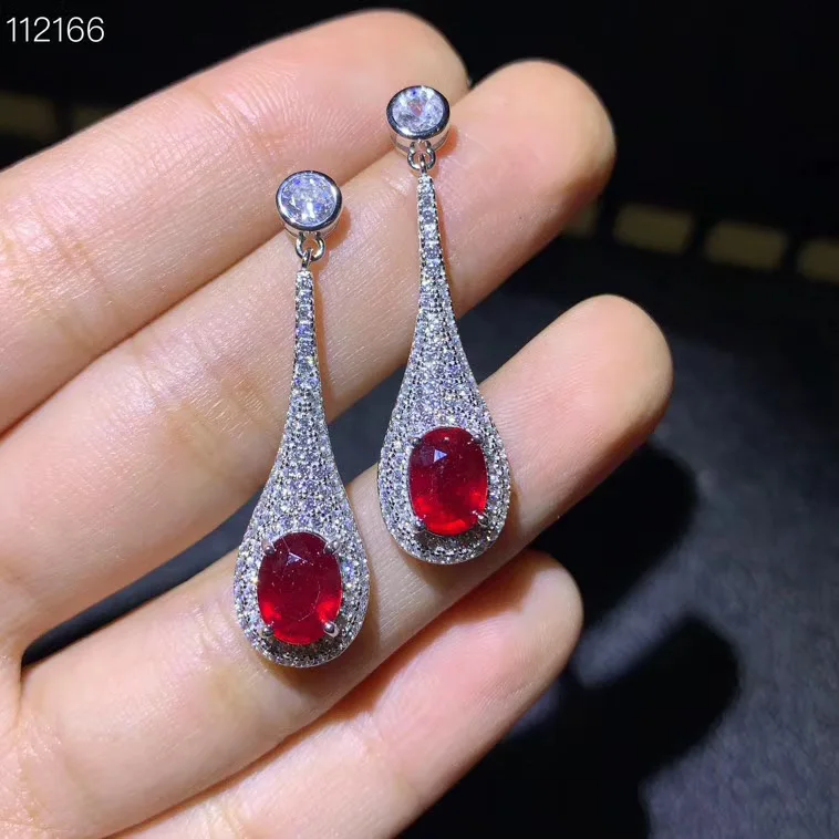 Latest design women's Earrings 925 silver real natural ruby product color bright