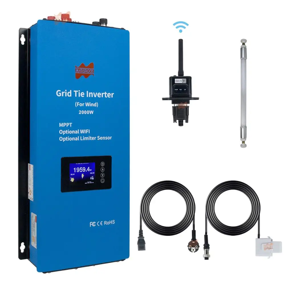 Grade Inversor com Sensor Limitador Gerador de Turbina Eólica Mppt Wifi Monitor Bateria Descarga Dc22-90v a Ac95265v 2000w 48v na