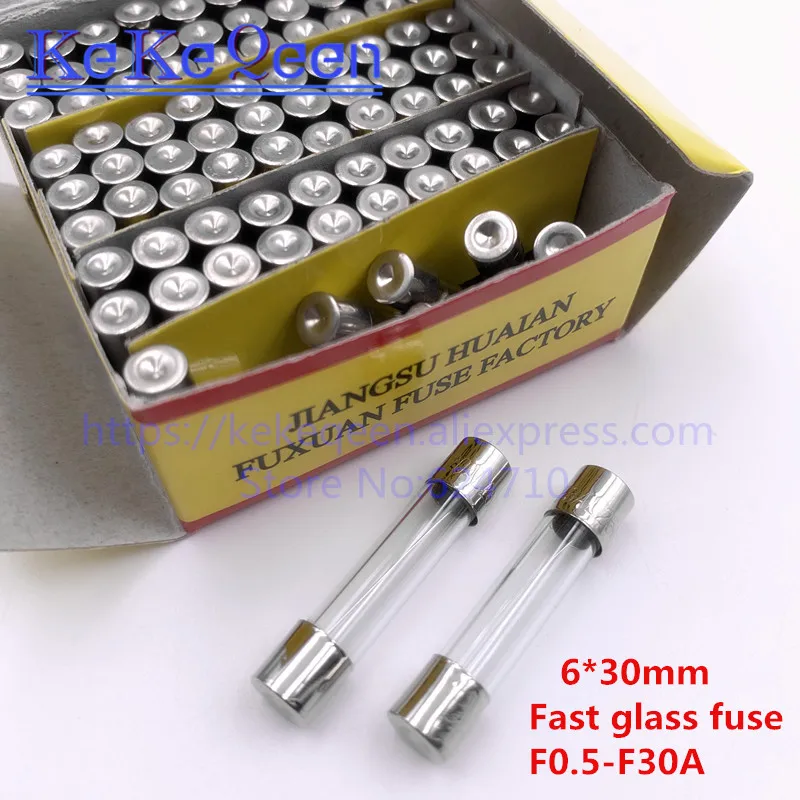 100PCS NEW 250V 6*30 0.5A 1A 2A 3A 4A 5A 6A 7A 8A 10A 12A 15A 20A 25A 30A 6*30mm Fast Blow Glass Fuses Insurance Tube original