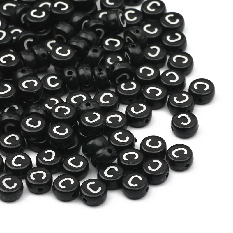 4x7mm Schwarze Acrylperlen Flache Runde Pick Buchstaben Lose Alphabet Spacer Perlen Zubehör Für Schmuck Machen Armbänder Zubehör