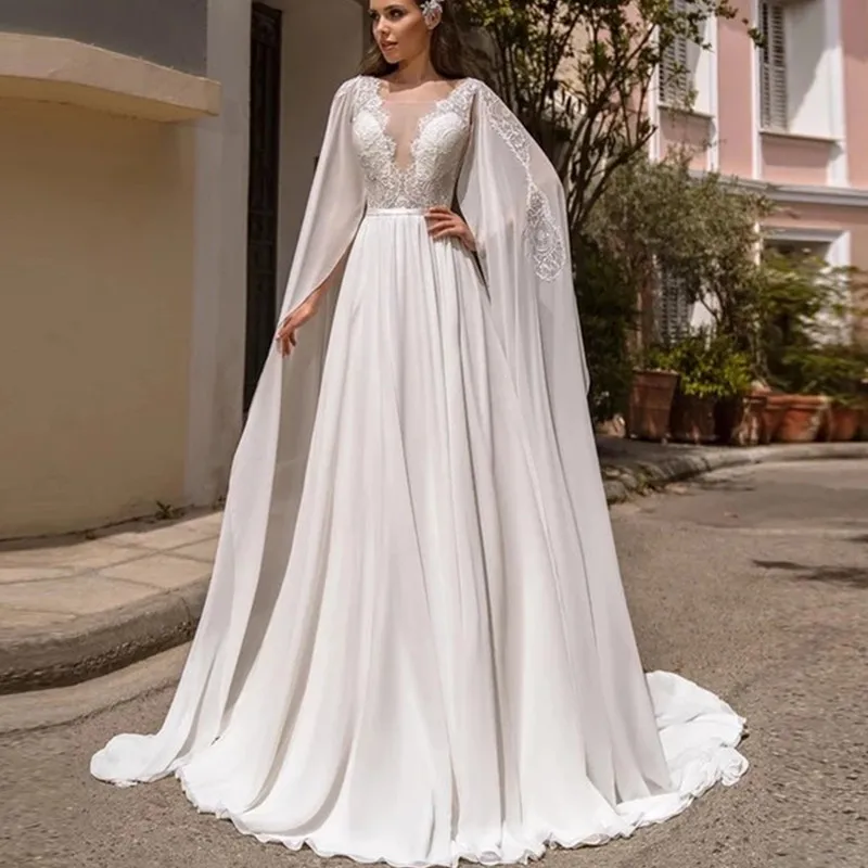 Elegantes Boho V-Ausschnitt Brautkleid 2023 Spitzen applikationen A-Linie abnehmbare Ärmel Sweep Zug rücken freies Brautkleid Vestidos de Novia