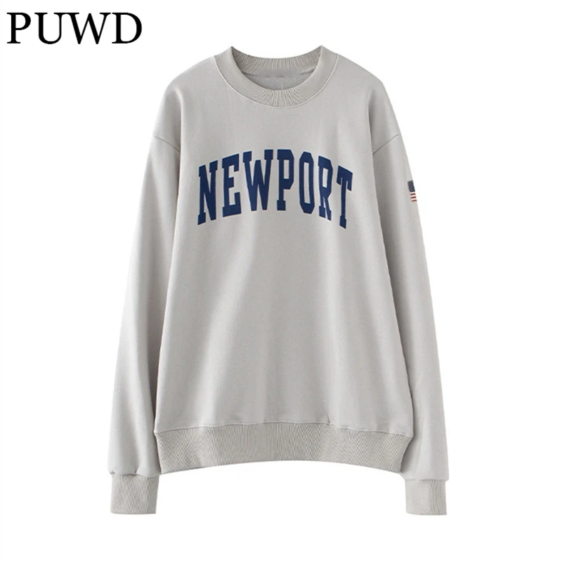 

PUWD Vintage Women O Neck Letter Print Sweatshirt 2022 Autumn Fashion Ladies Loose Streetwear Sweatshirts Girls Chic Pullovers