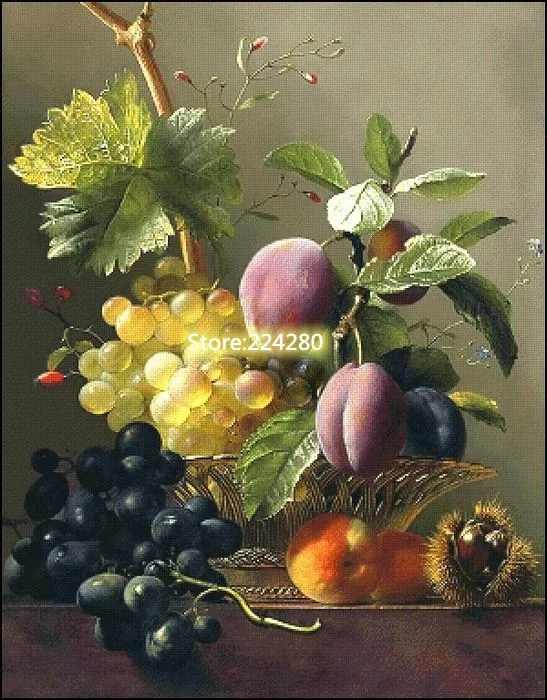 

New Grapes Prunes Peaches and Chestnuts Fruit Needlework Cross stitch Kits 14CT Unprinted Embroidery Arts DIY Handmade Decor